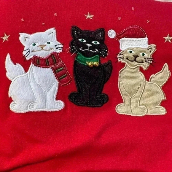 Mercer Street Studio Christmas Cat Trio Red Long Sleeve Size S - Picture 5 of 7